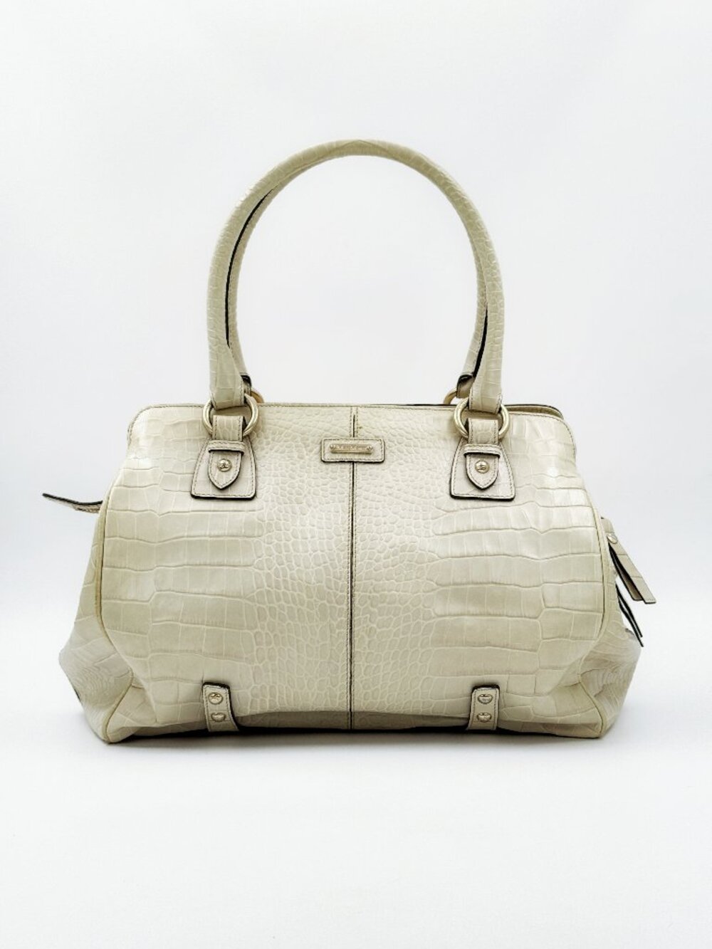 Max Mara Ivory Croc Embossed Leather Satchel Shoulder Tote Bag Italy